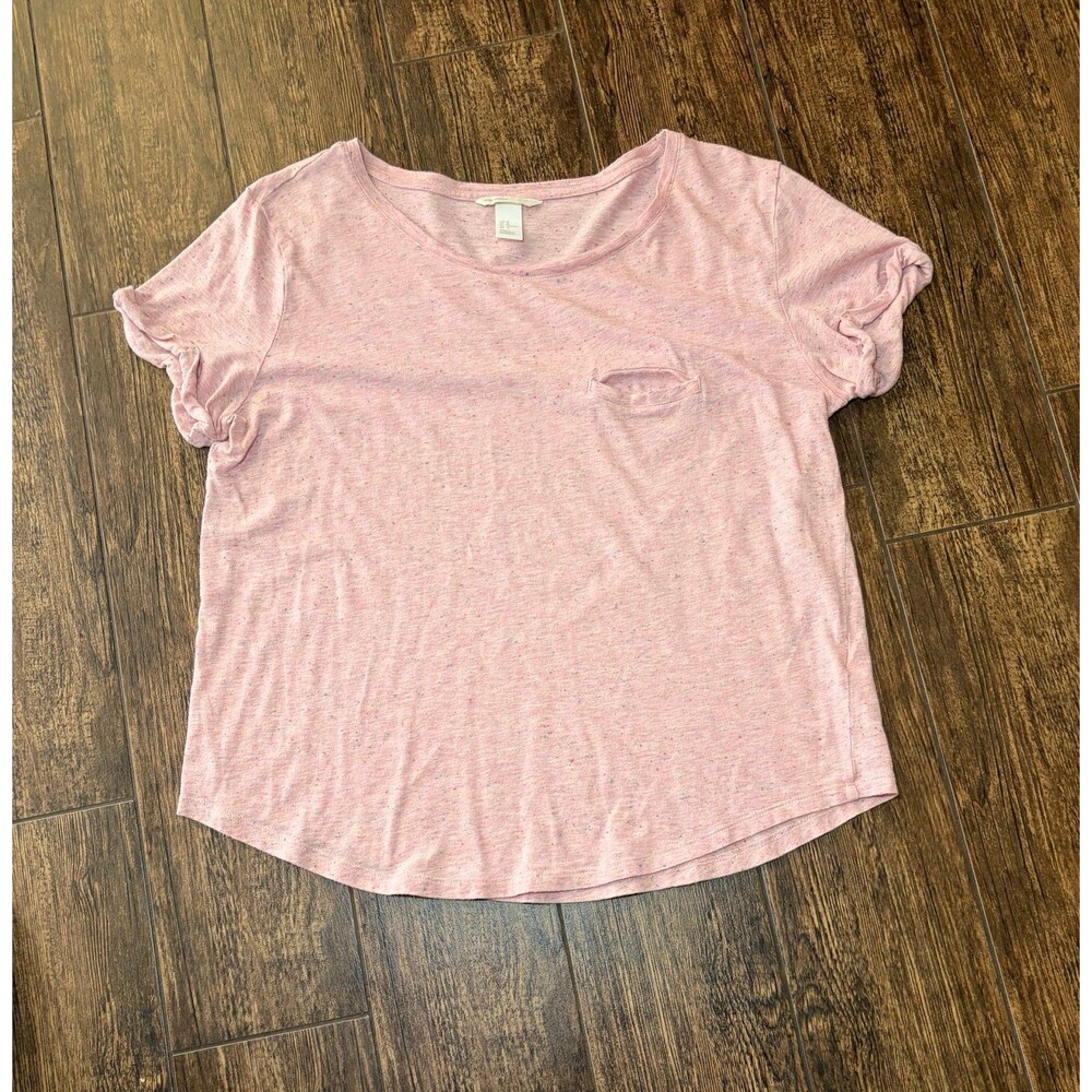 H&M Basic Pink Confetti Fleck Pocket Tee - M